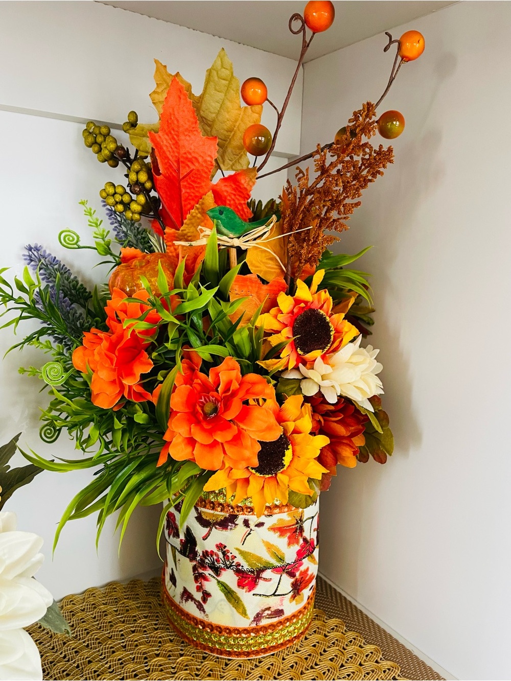 Autumn Harvest Orange & Cream Floral Arrangement handmade